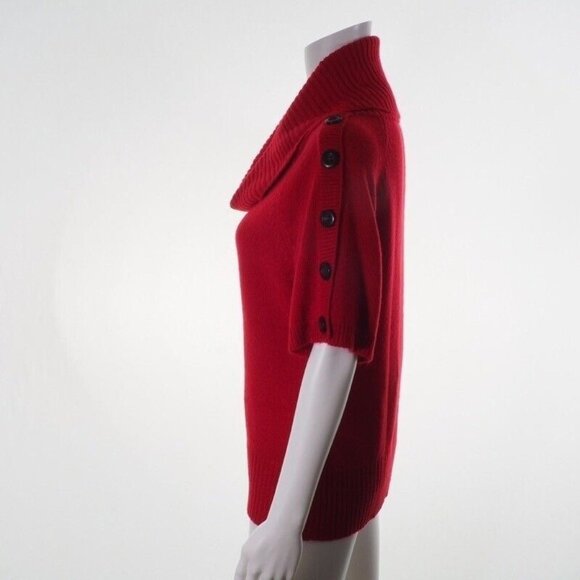 Design 365 Sweater Womens Size Medium Neck Red Button Short Sleeves - Picture 4 of 10
